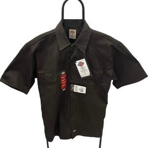 Dickies Men's LG Original Fit Brown Short Sleeve Button Down Work Shirt NWT